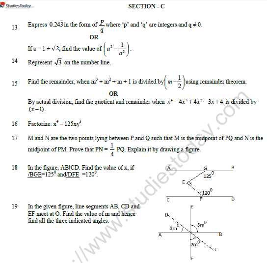 CBSE Class 9 Mathematics Sample Paper Set N Solved